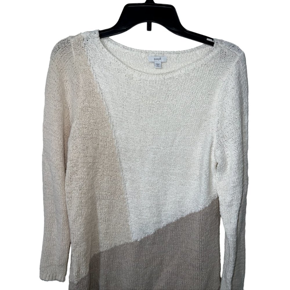 J Jill Neutral Color Block Oversized Sweater Long… - image 5